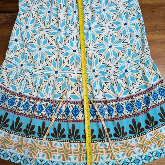Nicole Miller Blue Boho Aztec Beaded Embellished Neck Floral Dress Large Ruffled - Picture 11 of 15